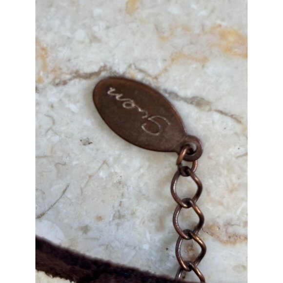 Brown Suede Choker Necklace With Red & Yellow Gemstone Accents Adjustable Chain - Picture 5 of 6